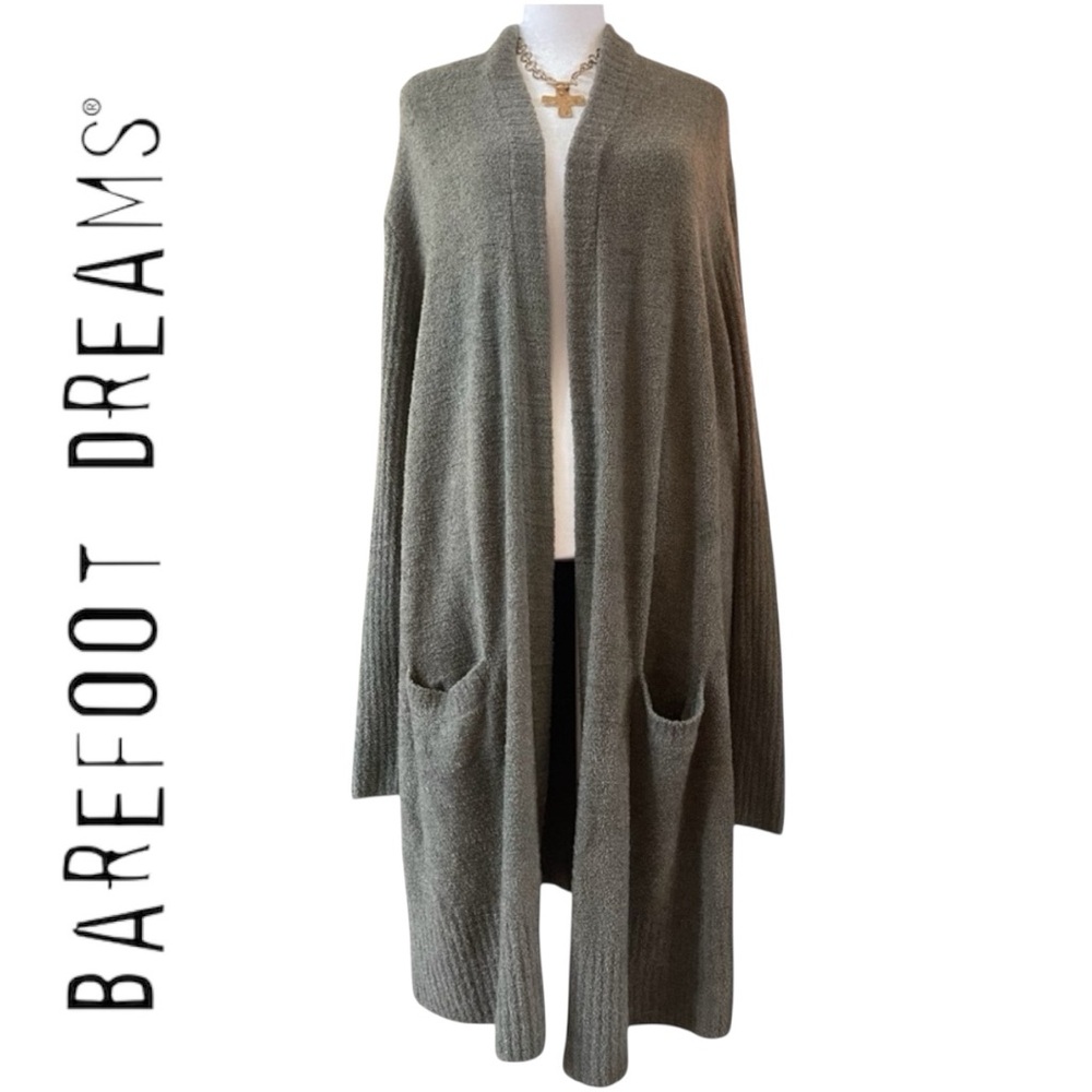 Barefoot Dreams CozyChic Lite Relaxed Hooded Cardi with Pockets. Olive Green 2X
